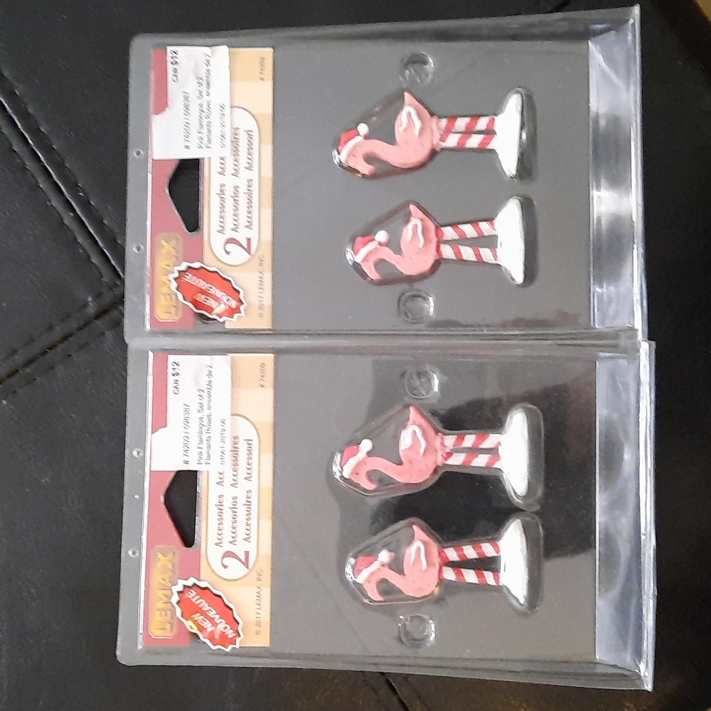 Lemax Christmas village miniatures, pink flamingo